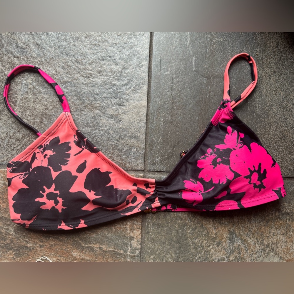 Floral Pink and Black Bikini Top